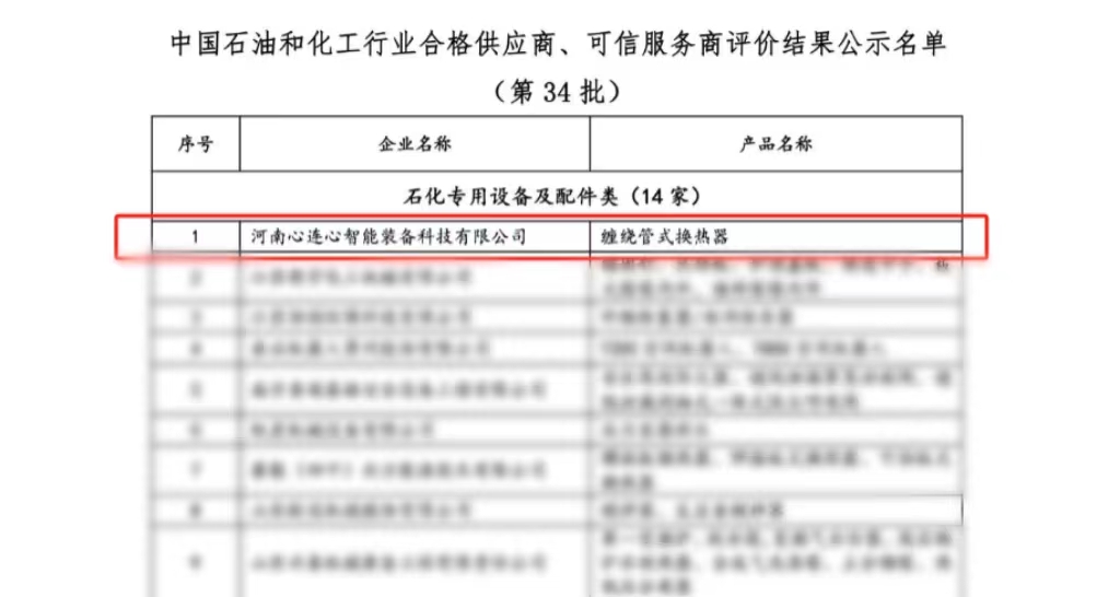 喜報！心連心智能裝備公司獲評中國石油和化工行業(yè)合格供應商、可信服務商